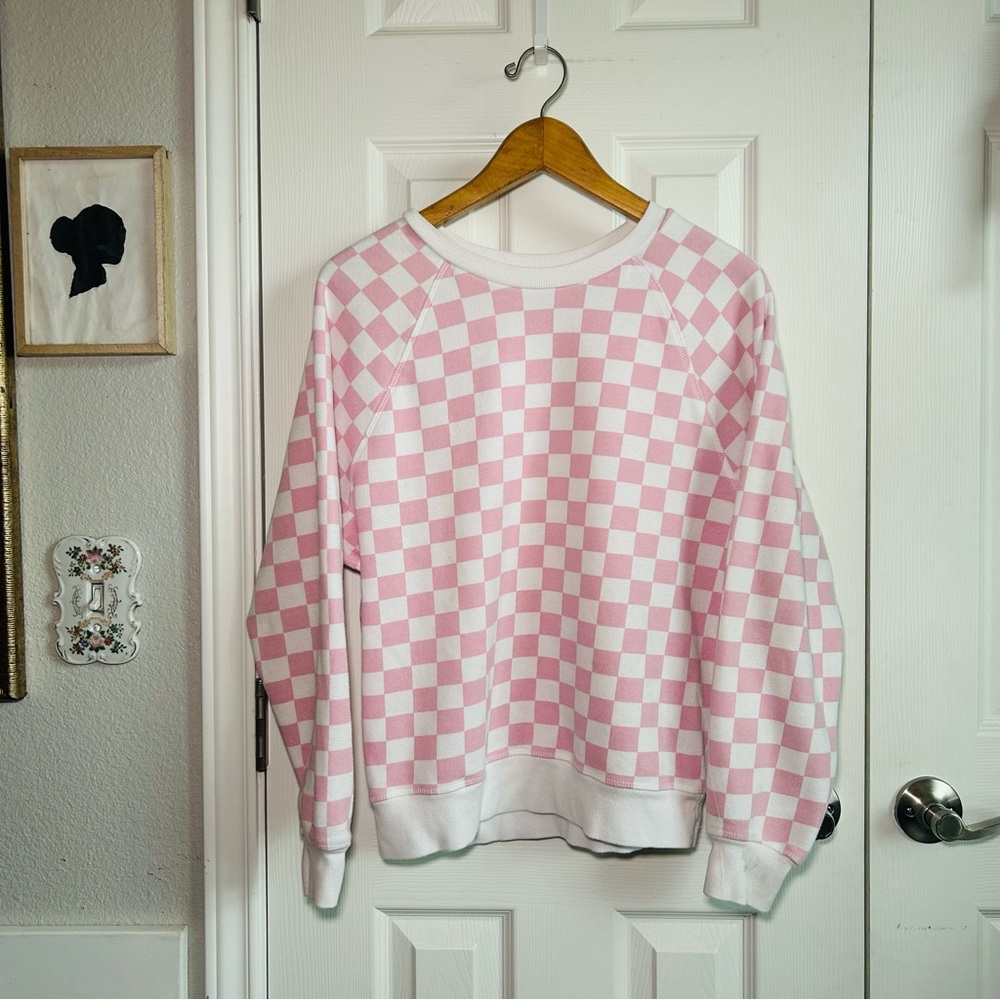 Grayson Threads pink and white checkered pullover sweatshirt